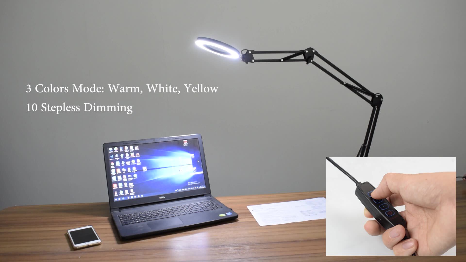 5X LED Magnifying Lamp With Clamp 3 Color Modes Adjustable Illuminated Magnifier For Soldering Iron Repair/Table Lamp/Skincare - View #7