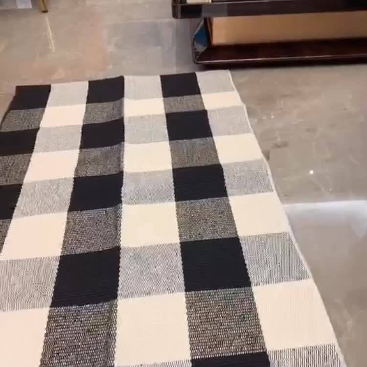 Washable Black And White Checkered Buffalo Rug Carpets For Livingroom