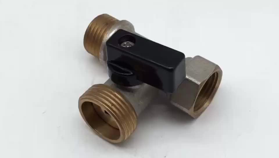 3 Way M/m/f Threaded Nickel Plating Brass Angle Ball Valve For