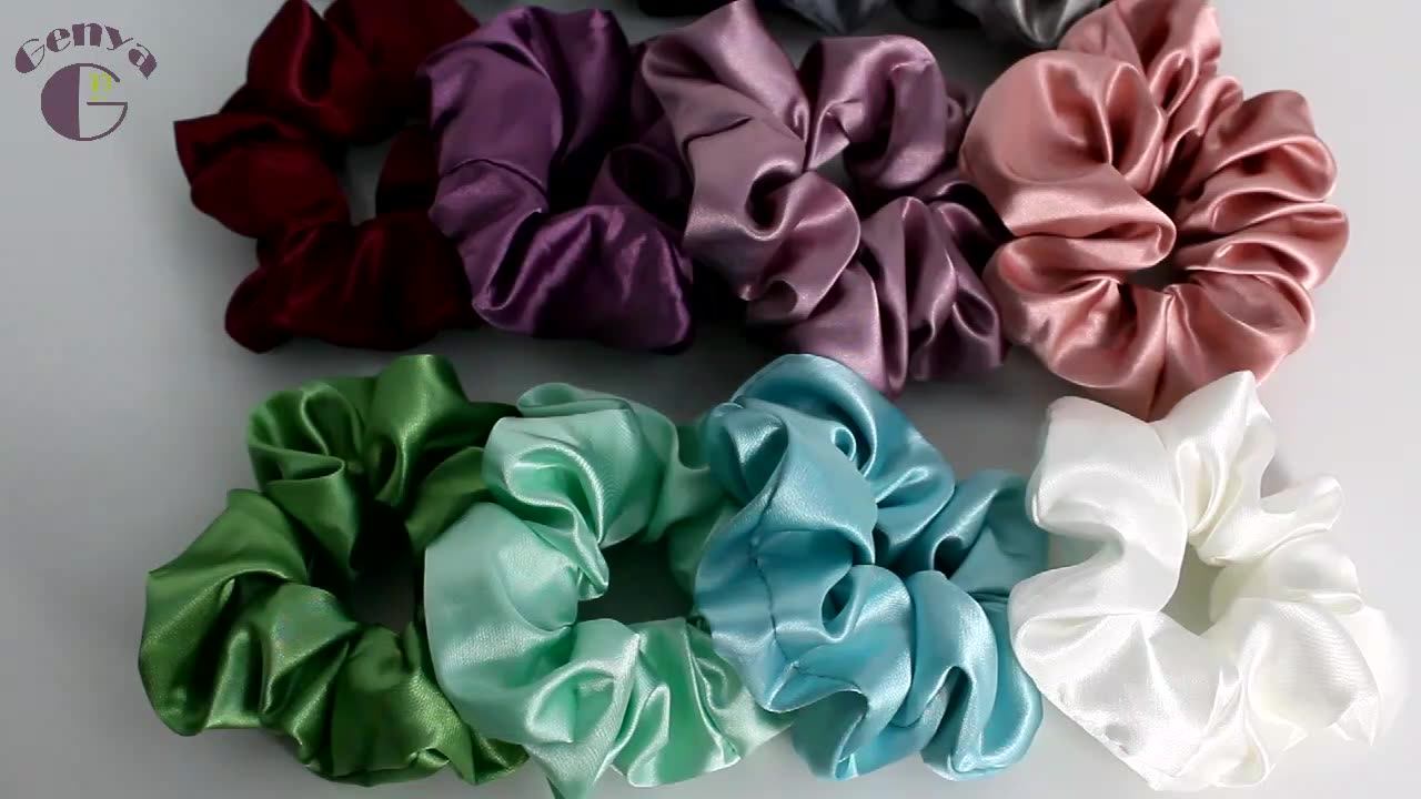 Genya Custom Shiny Metallic Silk Hair Scrunchies Ponytail Holder Satin Scrunchie Elastic Band
