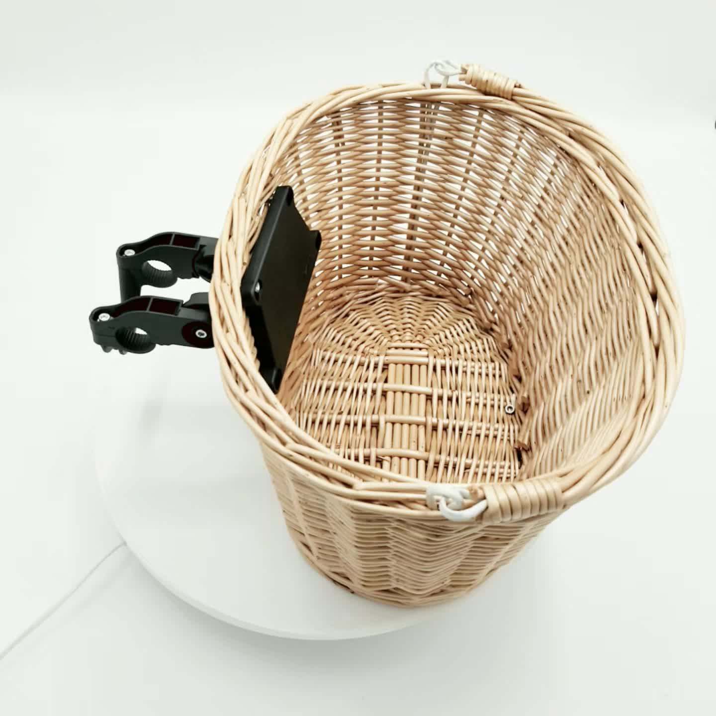 Good Quality Quick Release Rattan Bike Basket Removable Willow Bicycle