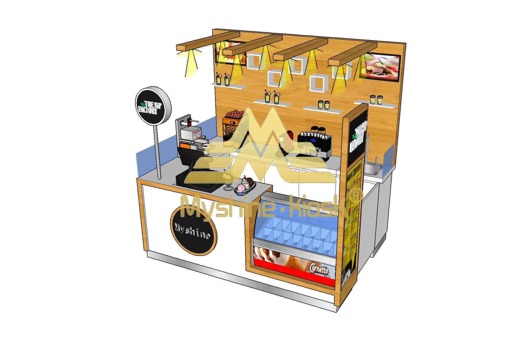 Shopping Mall Used Food Court Kiosk With Wooden Counter And Showcase