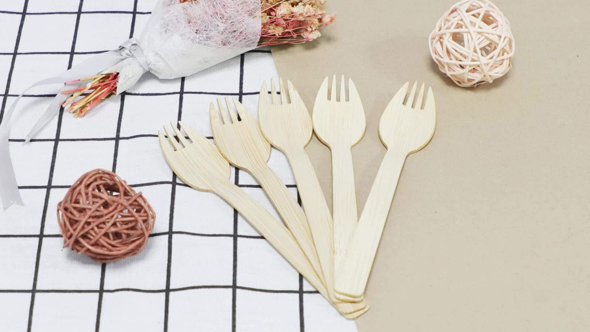Compostable Natural Bamboo Fork Spoon Knife Set Bio Degradable ...