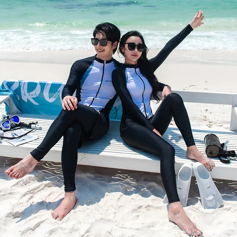 Men and women couples new diving suit suit belly cover slim conservative color matching long sleeve pants surfing snorkeling wholesale