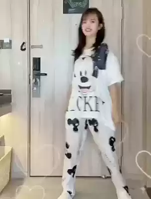 2021 new pajamas women's summer ice silk thin short sleeve cartoon Mickey home suit three-piece Net red style