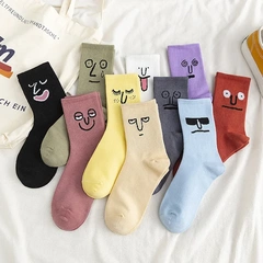 New fashion women's mid-calf socks with Korean funny expressions, cartoon INS college style couple trendy socks
