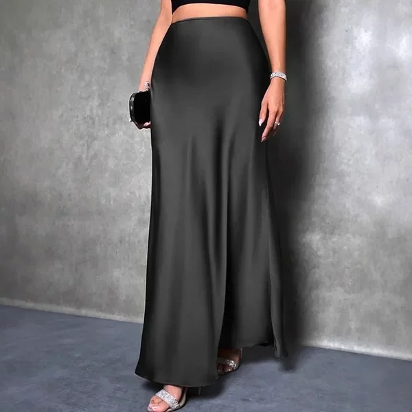 Foreign Trade Cross-Border Satin Skirt Spring and Summer New European and American Amazon Simple Imitation Silk Long Skirt Women's Clothing