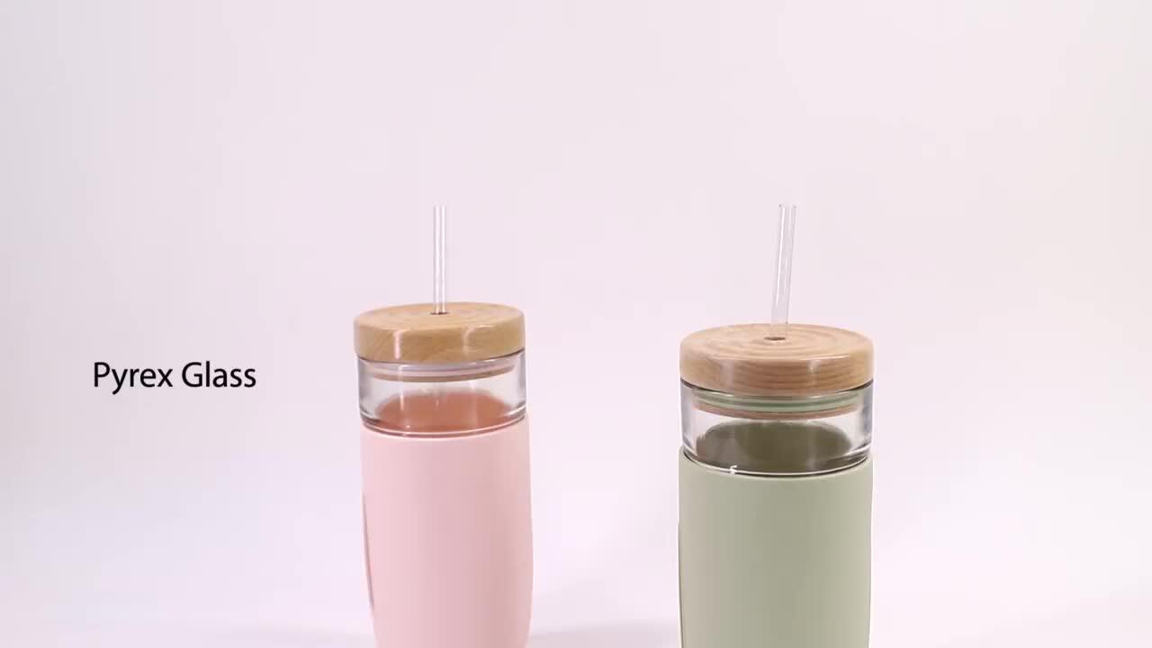 2019 Bottle Design Silicone Sleeves Borosilicate Glass Cup With Wood