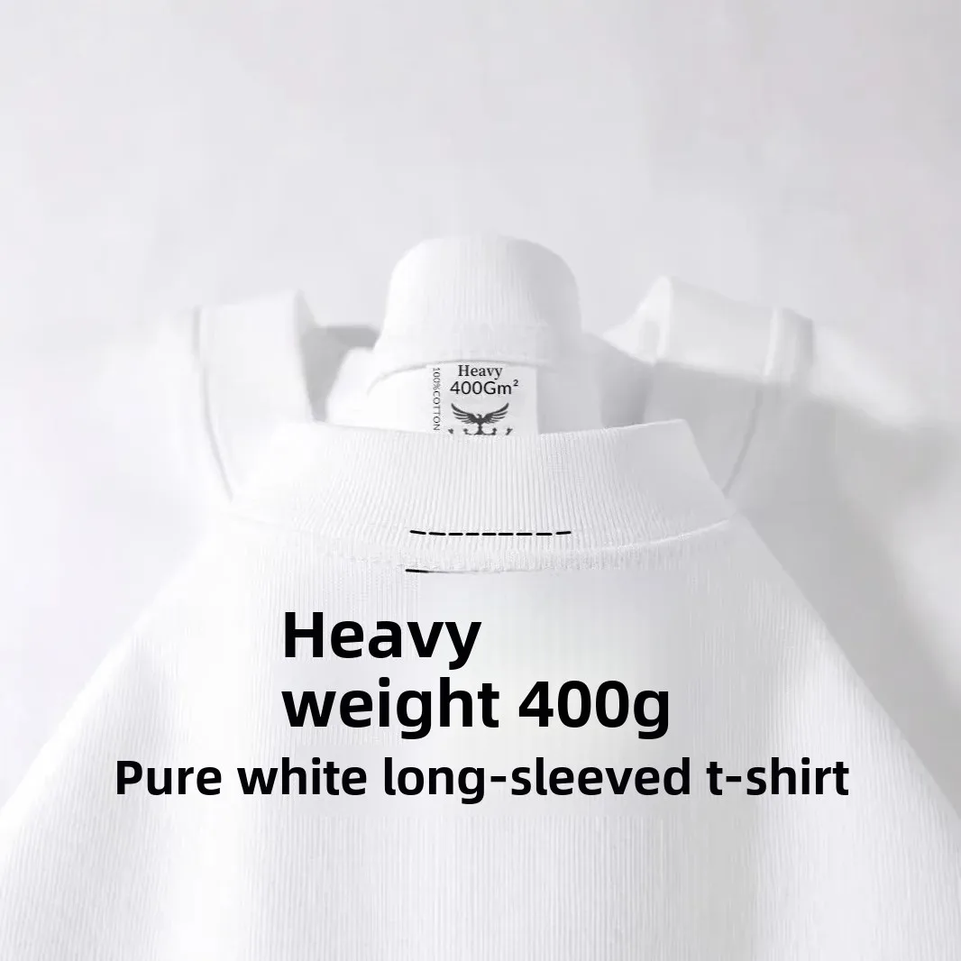 400g heavy-duty Xinjiang cotton white pure cotton long-sleeved T-shirt for men and women, spring and autumn innerwear loose casual base shirt