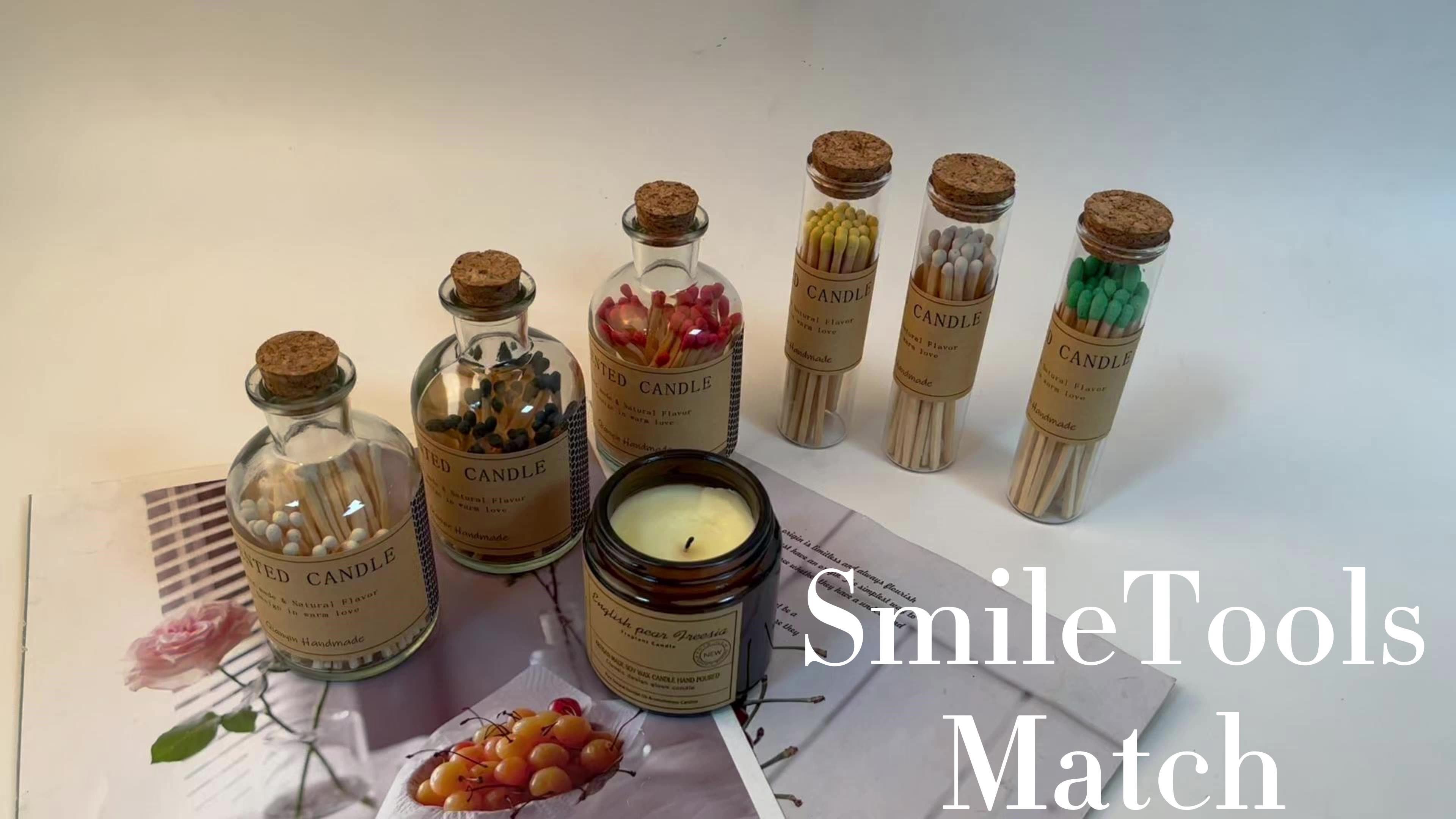 Safety Mini Glass Long Incense Candle Colored Matches Glass Jar With