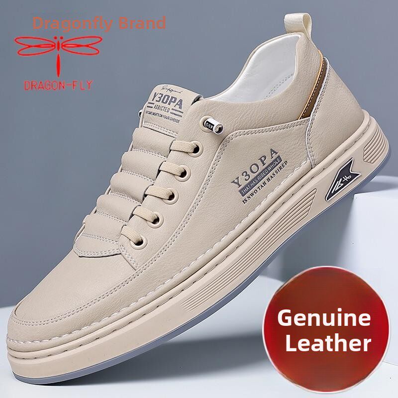 Dragonfly Brand Genuine Men's Shoes New Fashion Genuine Leather Large Size Sports Casual Shoes Sneakers Trendy Versatile White Shoes for Men