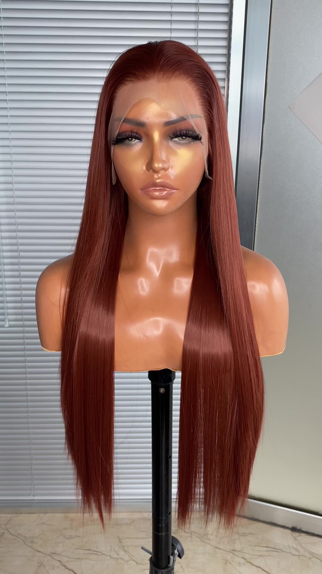 Copper Auburn Hair Black Girl - Long Silky Straight Wigs