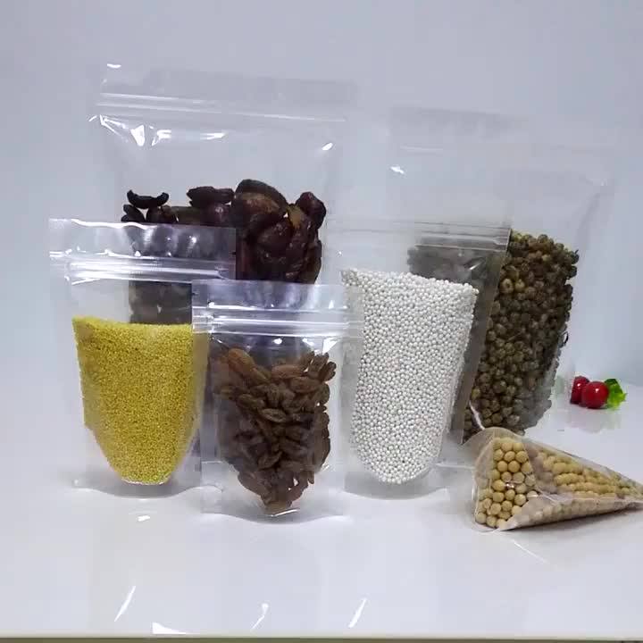 Hotsale Stand Up Plastic Food Bag Clear Plastic Grocery Zipper Bag For