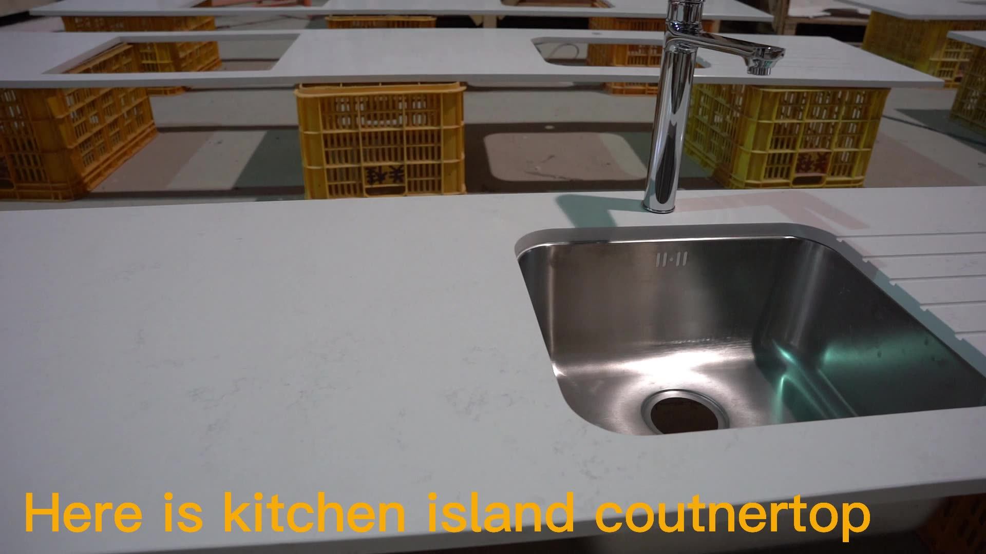 Table Top Customized Calacatta White Prefab Artificial Quartz Vanity