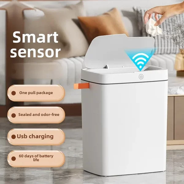 Touch-free smart open-lid trash can automatic packaging smart trash can bathroom gap garbage storage bin