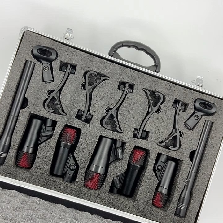 7 Pieces Wired Music Instrument Drum Kit Microphone With Flight Case