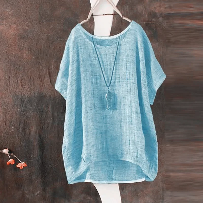 Cotton Linen T-shirt Short-sleeved Women's Summer New Loose plus size Casual Simple Artistic Retro Top