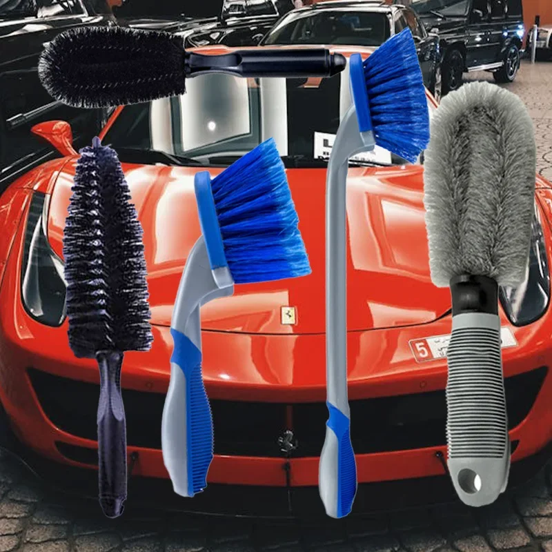 Car tire brush car wheel hub steel ring cleaning brush cleaning car long hair soft hair brush tool long handle brush