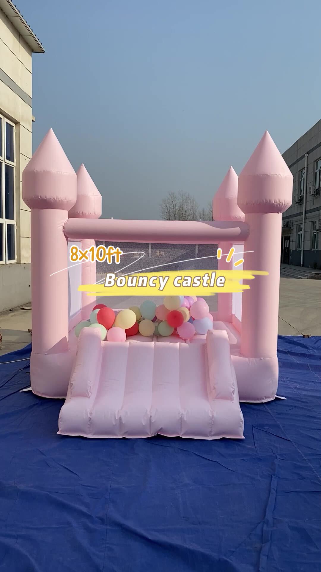 8x10ft Pastel Pink Inflatable Bounce House With Slide Commercial Pvc