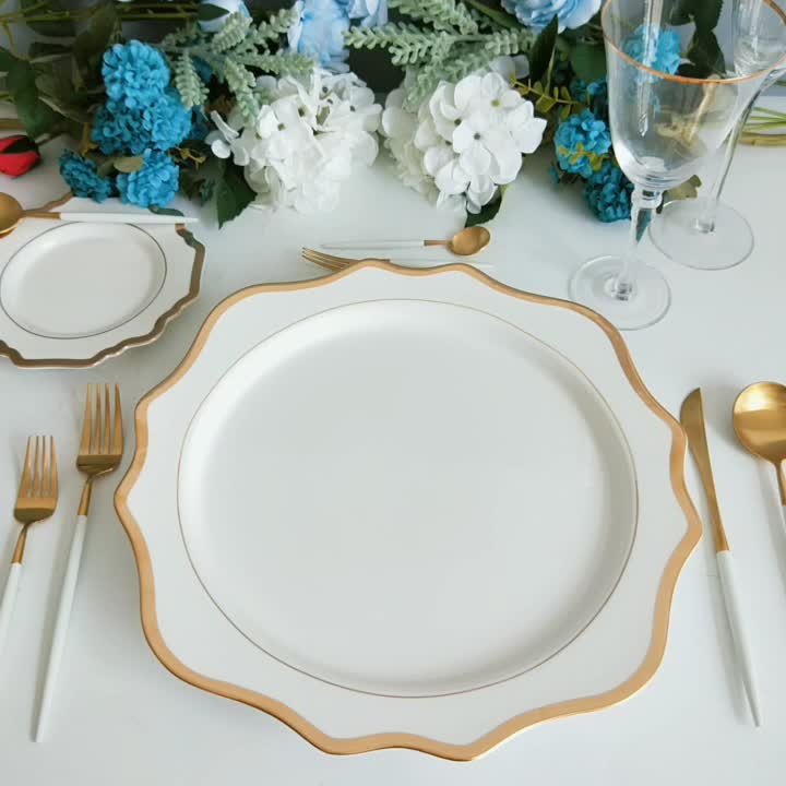 Porcelain Wedding Plates Wholesale Ceramic Dubai Gold Dinnerware Sets