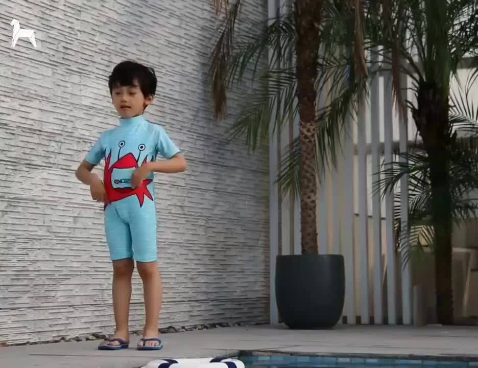 Custom Cute Two Piece Kid Swimsuit With Cap Child Baby Boy Swimwear