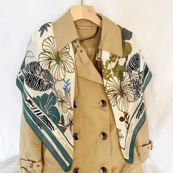 Spring and Summer 90*90 Cotton and Linen Printed Square Scarf Women's Korean Style Fashionable Thin All-match Shawl Decorative Silk Scarf Headscarf