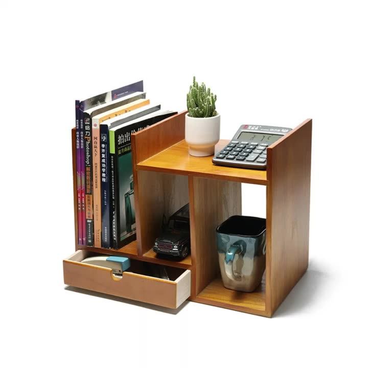 Wood Desktop Shelf Small Countertop Bookshelf Bookcase Literature
