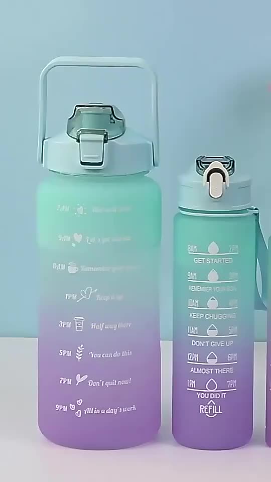 Running Water Bottle With Strap Gradient Color 3 Piece Set Motivational