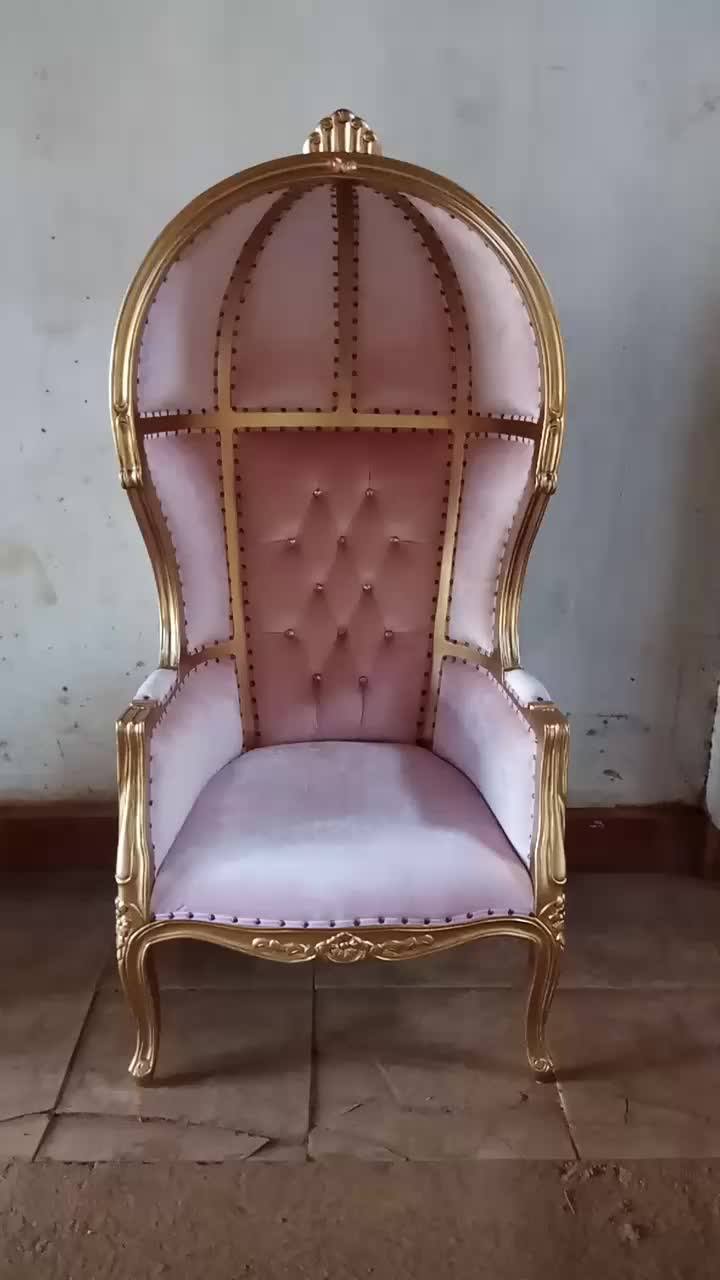 Gold Frame Pink Velvet High Back Throne Chair Throne French Louis