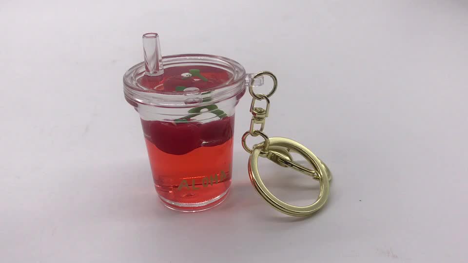 Cute Bubble Boba Milk Tea Cup Keychains Liquid Water Floating Key Chain