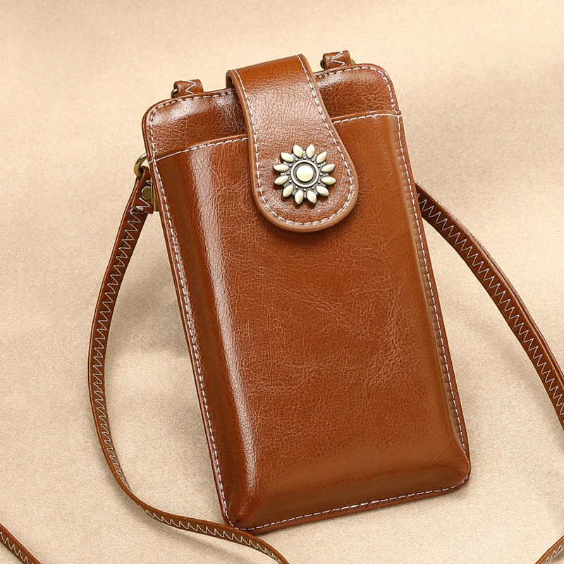 Small phone bag, leather small bag, one-shoulder bag, mobile phone, wallet with zipper