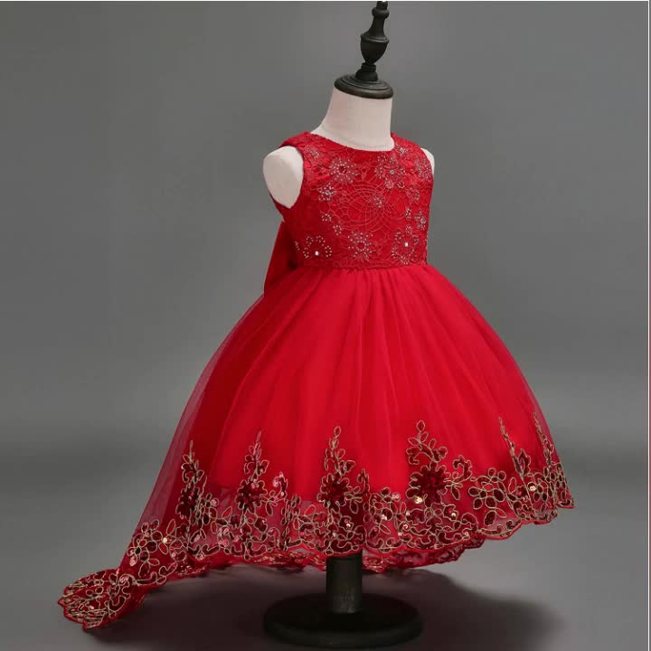 Highgrade Red Wedding Gown Kid Birthday Party Dress Girl Flower Dress