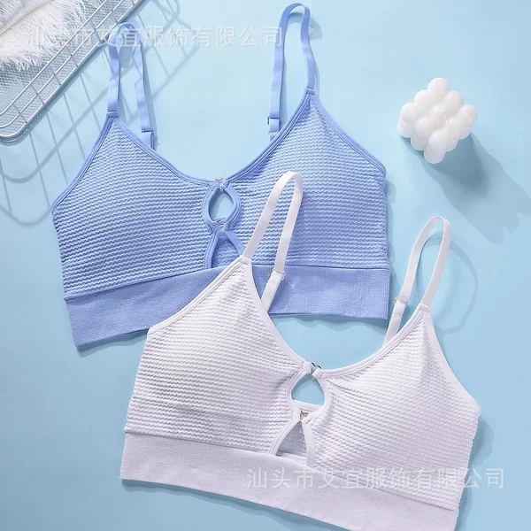 Temu Specializes in Cross-Border Foreign Trade with Europe and the United States, Offering Seamless Vest-Style Underwear with Hollow-Out Design, Breathable and Comfortable Tops for Women with Full Cup Coverage