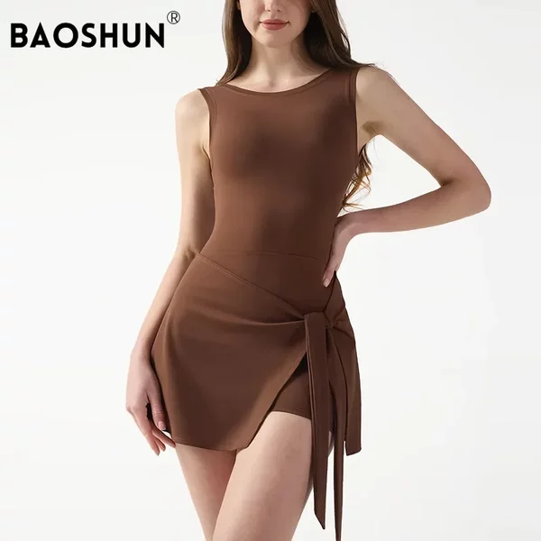 Sports Outer Wear Tennis Skirt Breathable Sleeveless Beautiful Back Slim-Fit Slimming Naked Sense Anti-walking Base Yoga Fitness Skirt