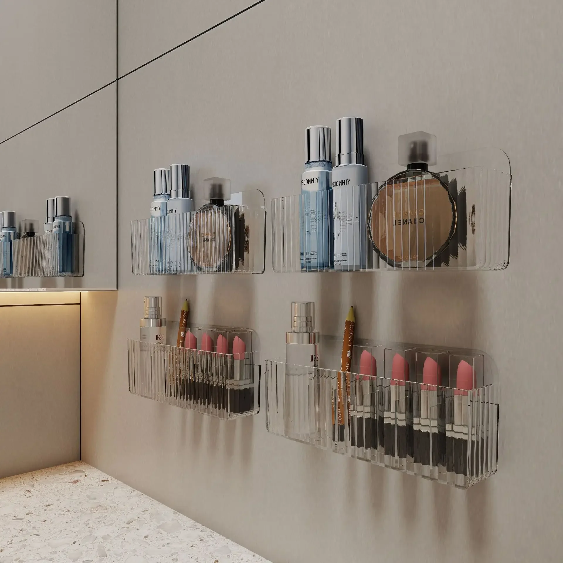 Lipstick Mirror Cabinet Storage Box Mask Rack Wall-mounted Perforated Skin Care Products Washing Rack Washing Rack
