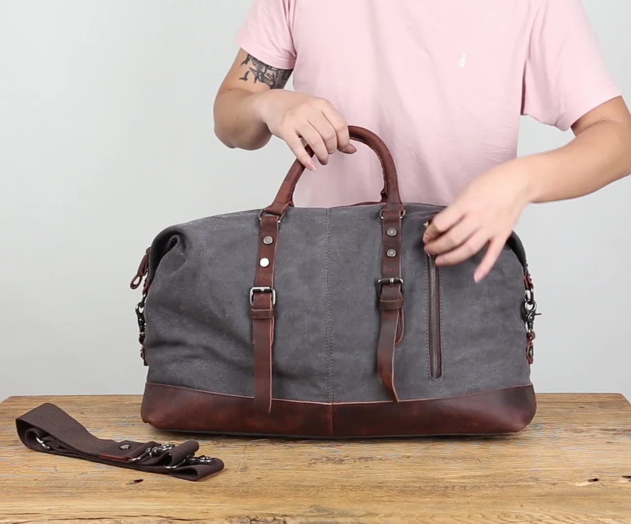 Luxury Custom Extra Large Canvas Genuine Leather Weekend Tote Duffle