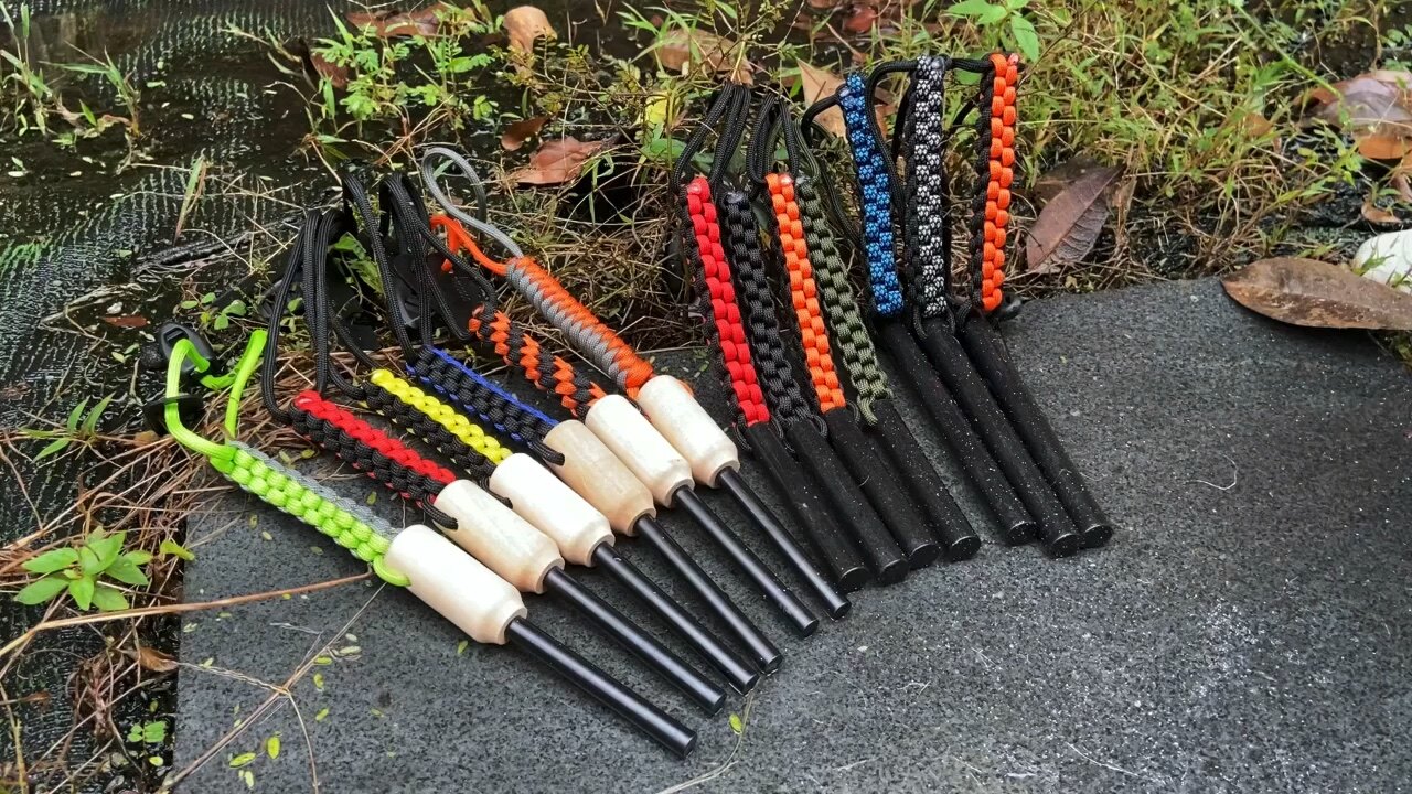 Outdoor Camping Wax Infused Tinder Wick Rope Wood Handle Fire Steel ...