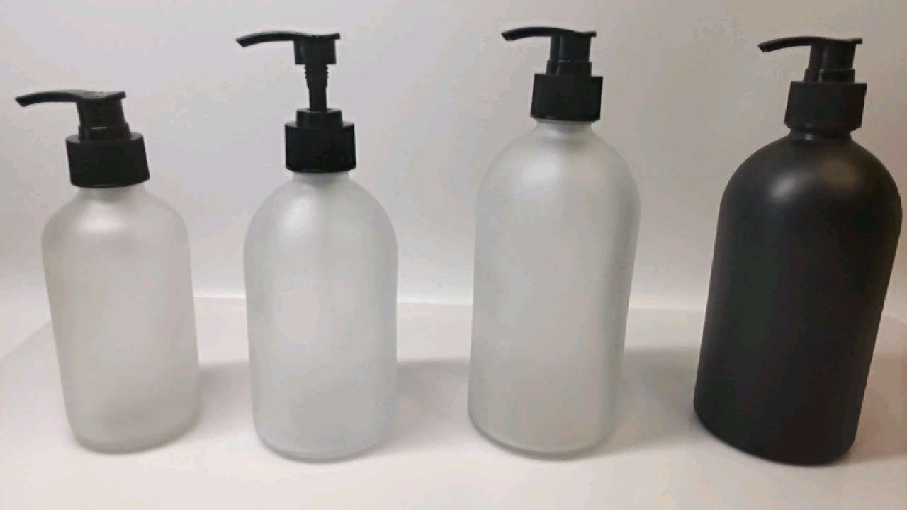 Matte Black Frosted Glass Shampoo Bottles With Lotion Pump 8oz 12oz