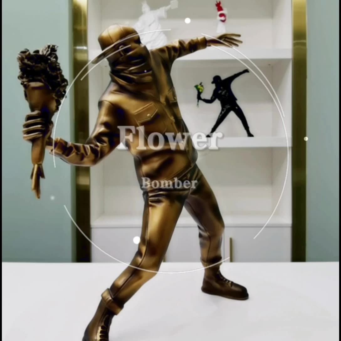 Banksy Flower Bomber Bronze Statue, Modern Art, Luxurious