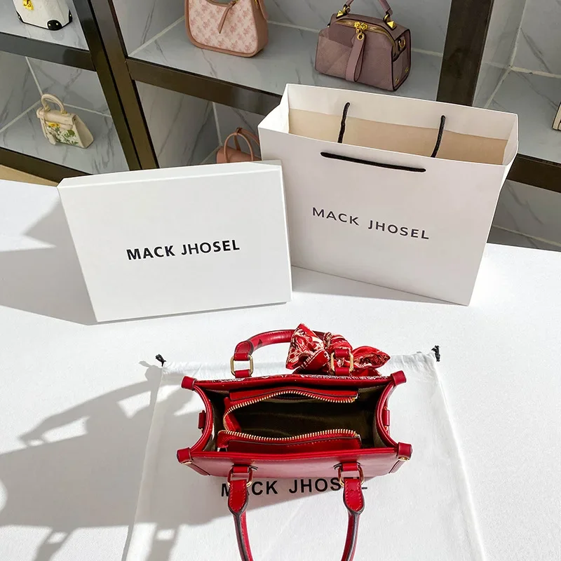 Red bag for bride, with embroidery, high-quality style