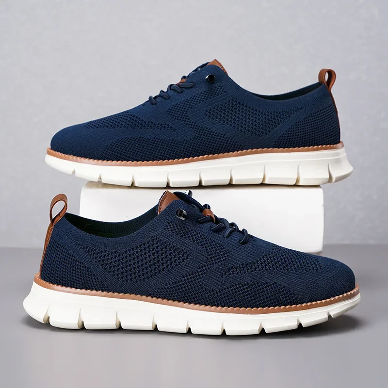 2024 New Cross-border Lightweight Lace-up Casual Men's Shoes Breathable Flying Weaving Men's plus size Men's Loafers