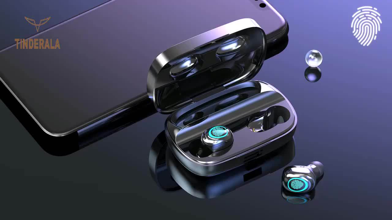 Tinderala 防水耳 tws 5.0 コードレス Bluetooth TWS でイヤホンワイヤレスヘッドフォンノイズキャンセルハンズフリーヘッドセットインナーイヤー型
