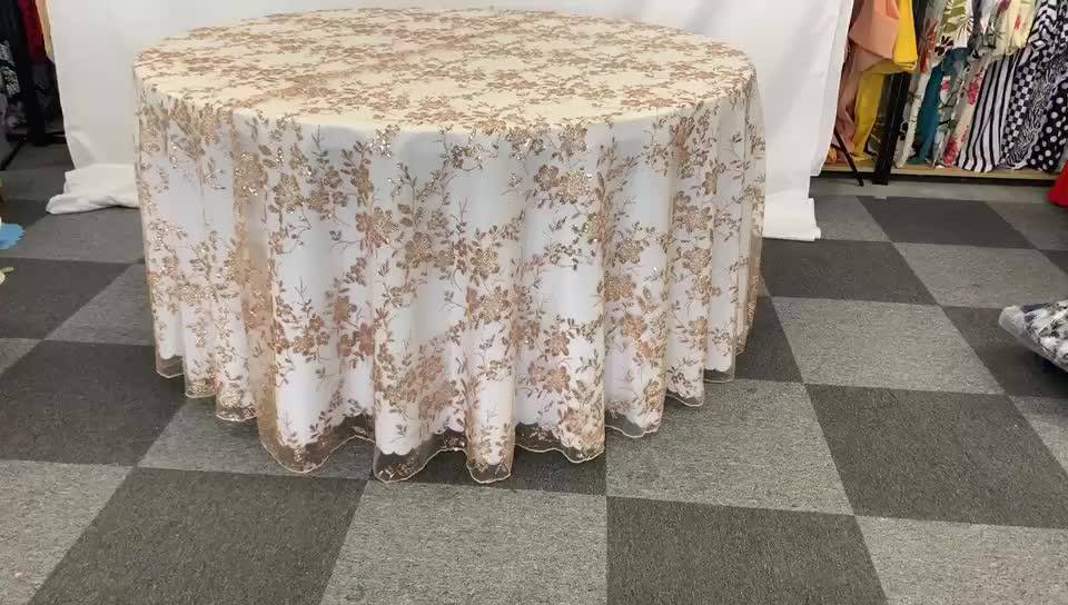 Decorative Luxurious Rose Gold Sequin Overlay Tablecloth For Wedding