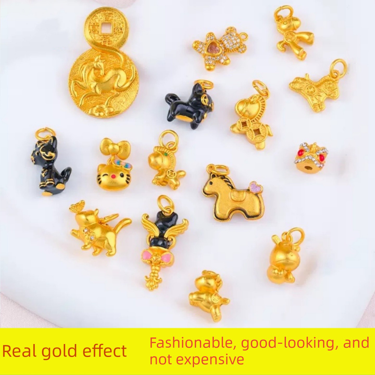Bengali Red Gold Pony Pendant Plated with 22K Gold Color for Women, Fashionable DIY Bracelet Necklace Pendant, Long-Lasting Color Retention