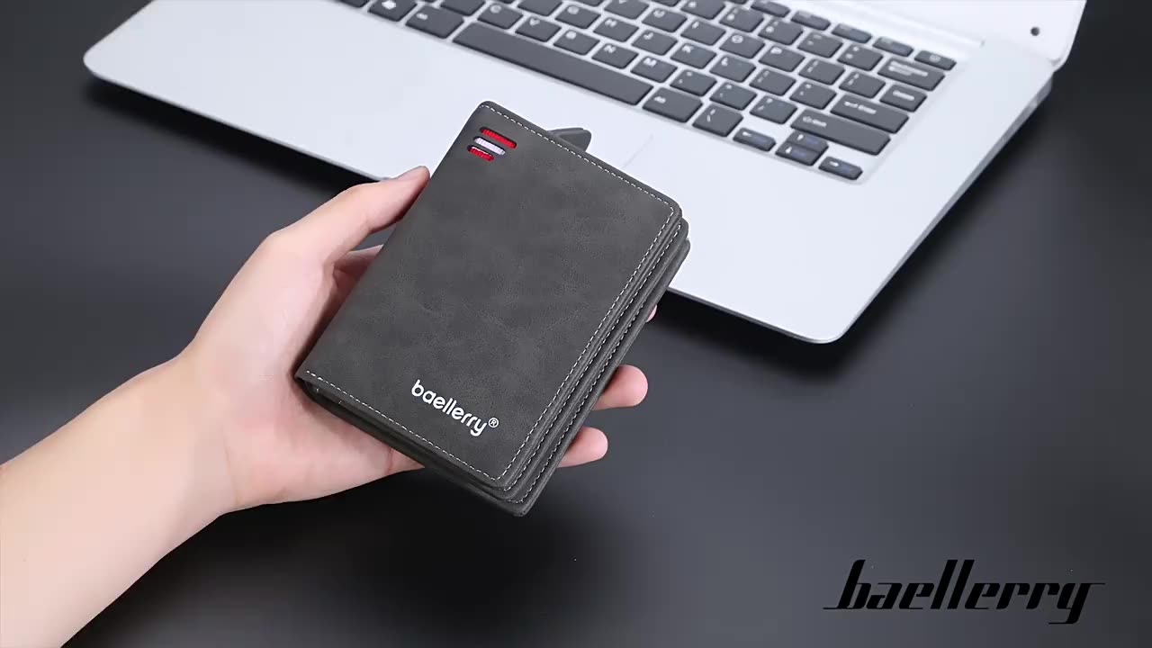 Mens Medium Size Leather Wallet Credit Card Holder Baellery Zipper Wallet Buckle Rfid Antitheft