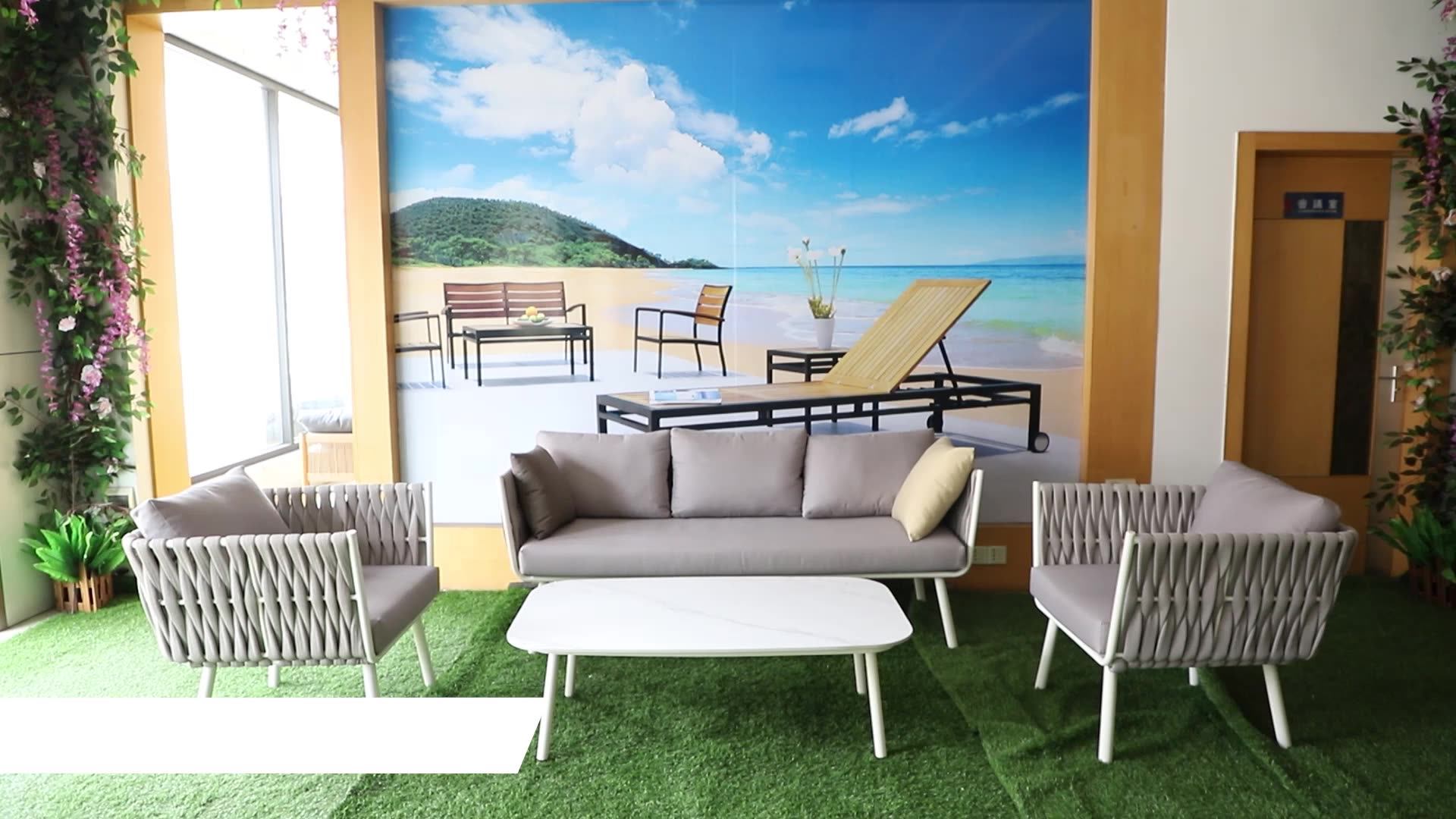 Outdoor Handmade Furniture Rattan Rope Sofa Set Modern Metal Aluminum