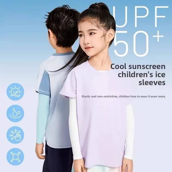 Children's Sunscreen Ice Sleeves Outdoor Ice Silk Anti-UV Gloves Breathable and Cool Baby Sleeves for Boys and Girls