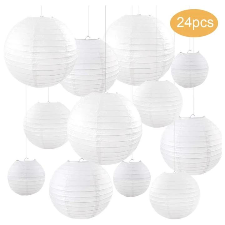 Paper Lanterns Decoration 24pcs White Weddings Birthdays Party Hanging