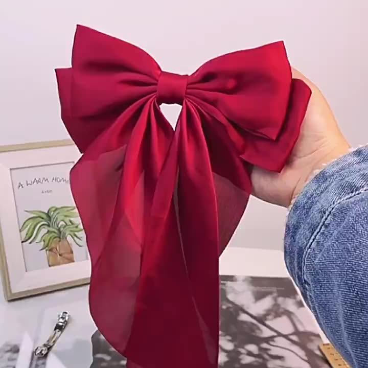 Songmay New Design Silky Satin Bow Hair Clips Long Tail Bows Clip For