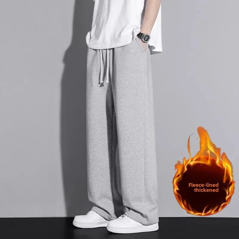 Sports Pants Men's Spring and Autumn 2024 New Loose Straight Autumn Grey Sweatpants Youth fleece-lined Casual Pants
